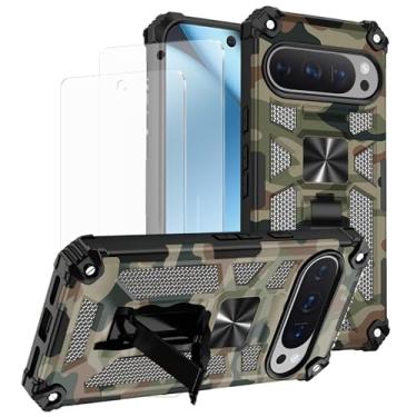 Imagem de Lokyoo Capa para Google Pixel 9/9 Pro/Google Pixel 10/10 Pro, com 2 protetores de tela de vidro temperado, grau militar, suporte com suporte magnético para carro, capa protetora para celular - verde