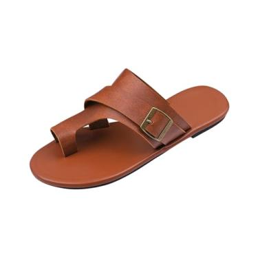 Imagem de Chinelos femininos modernos casuais de cabeça redonda confortáveis sapatos casuais de praia, Marrom, 35