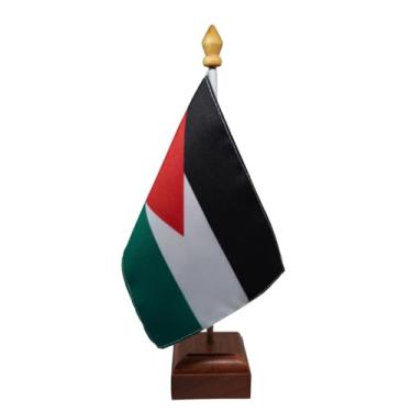 Imagem de Bandeira de Mesa Elegance Palestina, Decorativa, Dupla Face, Multicolorido, 19x30cm, Base em Madeira Natural, para Escritório, Eventos e Decoração