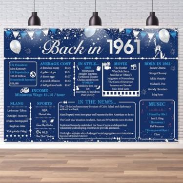 Imagem de Back in 1961 Banner de parede grande, estilo retrô, feliz aniversário de 65 anos, casamento, 65 anos, reunião de classe, pôster de fundo para homens, mulheres, artigos de decoração de festa