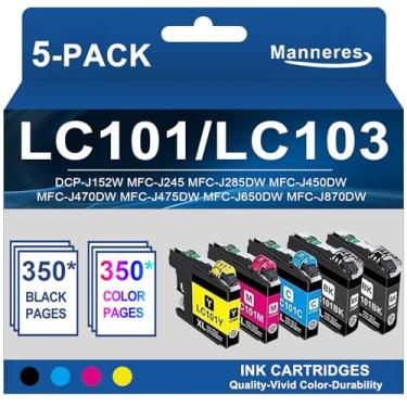 Imagem de MANNERES LC101XL Cartuchos de tinta de alta qualidade compatíveis com LC101/103 (2BK/C/M/Y 5-Pack) Cartuchos de tinta de substituição para Brother LC101 Funciona com impressora MFC-J870DW MFC-J6920DW