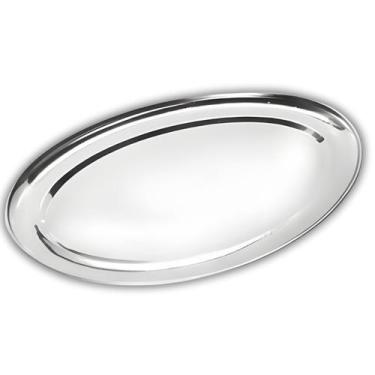 Imagem de Travessa Oval Rasa Aço Inox 35cm Para Servir Alimentos Porções Cozinha