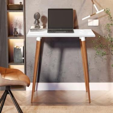 Imagem de Escrivaninha Industrial，Mesa Escrivaninha Retrô Escritório Minimalista Elegance Computador Pé Palito (Branco Brilhante)