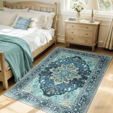 Imagem de RELEANY Tapetes de área adequados a vácuo, 9,5 x 1,5 m, lavável na máquina, antiderrapante, estampa floral, vintage, estampa de angústia, tapete medalhão para sala de estar, quarto, tijolo, verde