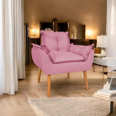 Imagem de Poltrona Decorativa em Suede com Pés de Madeira - Design Moderno para Sala e Quarto, Confortável e Elegante(Rosa)