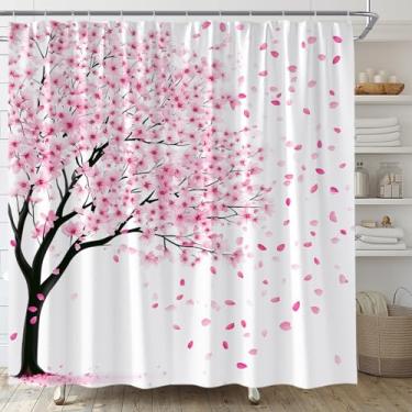 Imagem de UEAUUN Cortina de chuveiro flor de cerejeira rosa floral primavera outono flor asiática tecido japonês banheiro decoração de banheira (177,8 cm L L x 180 cm C)