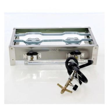 Imagem de Fogão Fogareiro Inox Alta Pressão 2 Bocas Chama Alta Caminhoneiro Camp