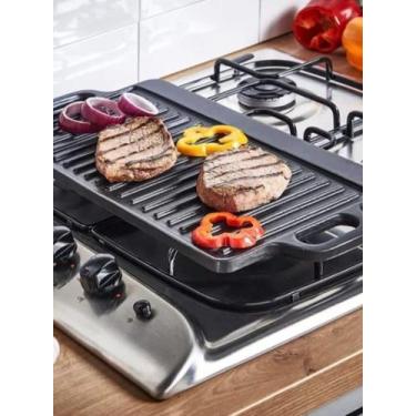 Imagem de Chapa De Ferro Fundido Grande 47x27 Bifeteira Grelhados Para Fogão Fog