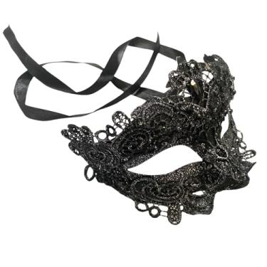 Imagem de MASQ Par de máscaras de baile de máscaras de renda brocado burlesco Mardi Gras aniversário formatura festa de casamento (BKS Lace)