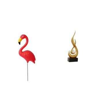 Imagem de Whtkoph Escultura de Flamingo para Jardim de Fadas, Ornamento Abstrato de Fogo, Estaca de Resina, Lembrança Moderna para Festas, Primavera, Sala de Estar, Arm
