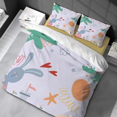 Imagem de Conjunto de cama de desenho animado animal crocodilo coelho decoração crianças ou adultos 3 peças fronhas para camas capas de colcha fronhas presente 210 * 245 cm-50 * 75 cmx2
