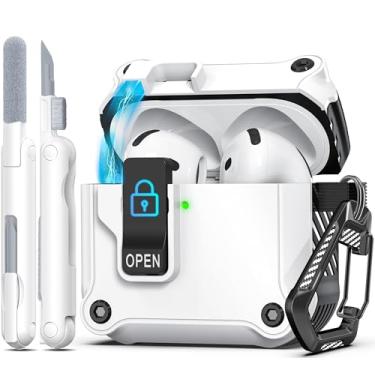 Imagem de Capas para AirPods 4 2024, design de capa protetora totalmente à prova de queda e ejeção automática, novo design de porta de carregamento e suporte, branco