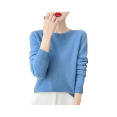 Imagem de Pulôver Feminino 100% Lã Merino Cashmere Com Gola O E Manga Longa, Mod