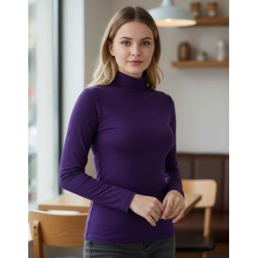 Imagem de Blusa Feminina Manga Longa Vicolycra Gola alta Básica - Stillus, ROXO,