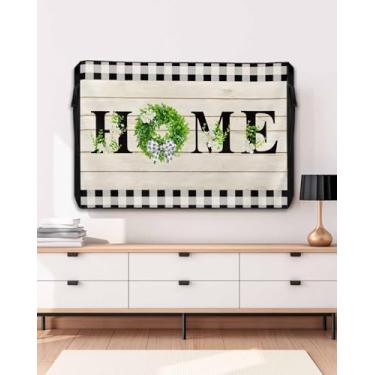 Imagem de Capa de TV retrô externa para tela plana externa, placa de madeira de texto doméstico 600D de espessura, impermeável, à prova de intempéries, protetor de tela de TV ao ar livre com zíper para telas