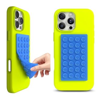 Imagem de Suporte de capa de telefone com sucção, acessório de telefone adesivo de silicone dupla face para iPhone e Android, suporte de chuveiro espelho mãos livres para selfies, vídeos Tiktok, azul
