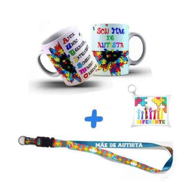 Imagem de Kit Caneca Sou MaMãe de Autista com Almochaveiro e Cordão - Coleção TE