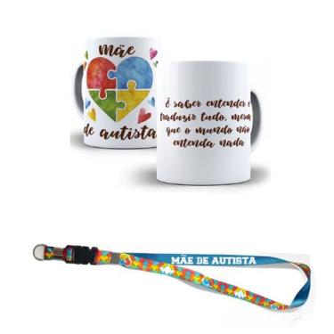 Imagem de Kit Presente Sou Mãe de Autista Com Caneca , Chaveiro e Cordão Puzzle 