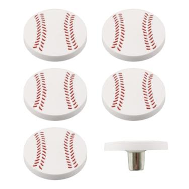Imagem de MOROBOR Puxador de armário em forma de beisebol, 6 peças de maçanetas de borracha macia, alças fofas de cômoda de desenho animado para armários armário guarda-roupa para quarto de crianças, berçário