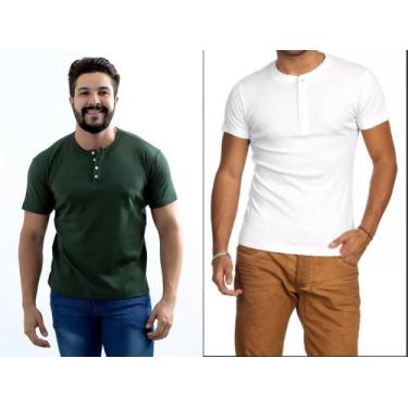 Imagem de Kit 2 Camiseta Henley Canelado Masculina 4 Botões Slim M Curta - J Sil
