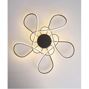 Imagem de Luminária de teto LED 68cm 3000k-6000k Regulável Redonda para Sala de Estar, Inteligente (Acabamento de Luxo com Revestimento Eletrolítico), Moderna para Quarto (com Controle Remoto) (Preta,