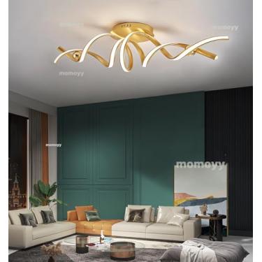 Imagem de Luminária de teto LED com controle remoto, lustre LED moderno de 39,37 polegadas, dimerizável, com altura ajustável, ideal para sala de estar, sala de jantar, cozinha e escritório (dourado,