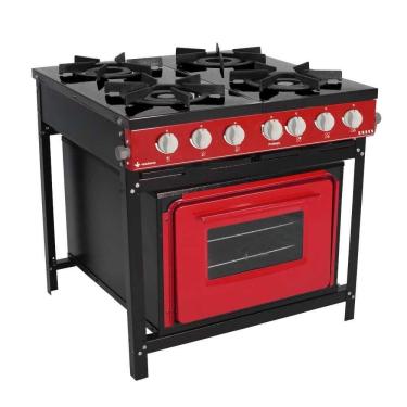 Imagem de Fogão a Gás Bravo 4 Bocas Vermelho Com Forno BR4BF - Venâncio