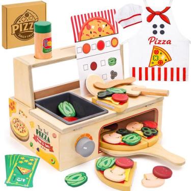 Imagem de Brinquedo de pizza de madeira FUNCREVITY Montessori Playset para maior
