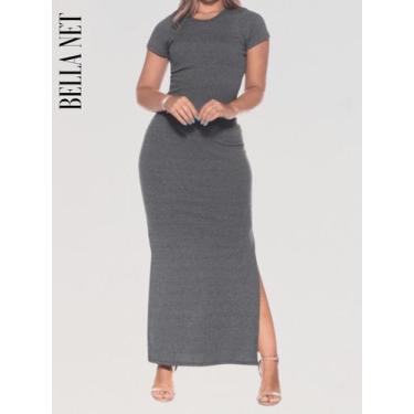 Imagem de Vestido Longo Evangélico Com Manguinhas Tecido Canelado Premium Vestid