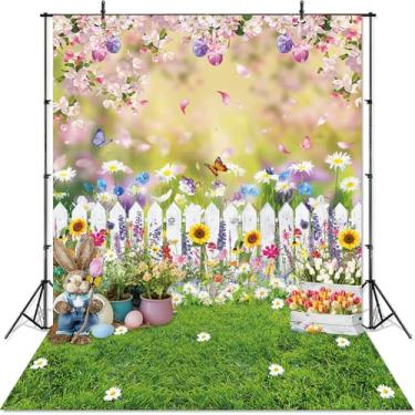 Imagem de Pano de fundo para primavera, Páscoa, jardim, gramado verde, cenário natural, cenário fotográfico, para crianças, adultos, Páscoa, aniversário, decoração banner (149,9 x 208,3 cm)