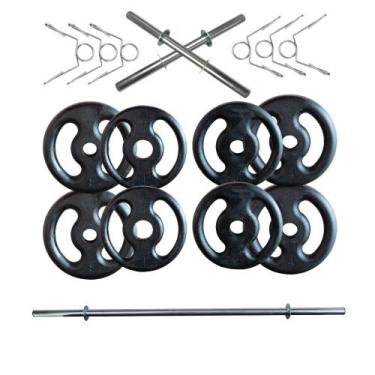 Imagem de Kit 26 Kg Anilhas e Barras de Supino e Halteres - 2M