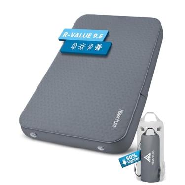 Imagem de Hikenture Almofada de dormir autoinflável de 10 cm de espessura, colchão de acampamento de espuma e ar para 2 pessoas, tapete de dormir com isolamento de 9,5 R com saco de bomba, almofada de