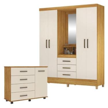 Imagem de Guarda Roupa Casal Capelinha Pérsia com Cômoda Flora Cinamon Touch Off