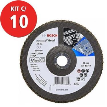 Imagem de Kit c/10 disco flap std for metal fa gr80 180mm bosch