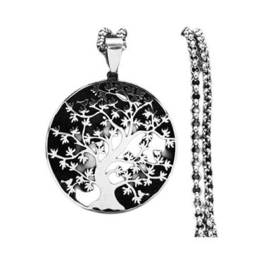 Imagem de Colar Longo Masculino Em Aço Inoxidável Preto 2023 Com Pingente Árvore