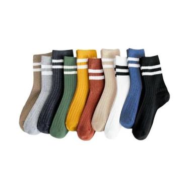 Imagem de Meias Masculinas De Cano Médio Listradas Para Negócios E Casual, 10 Pa