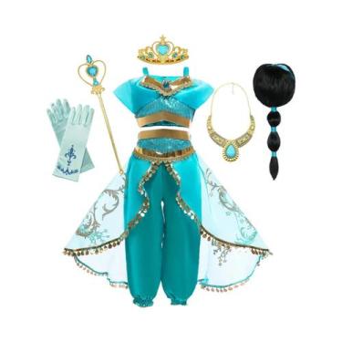 Imagem de Fantasia De Vestido De Princesa Jasmine Aladdin Com Lâmpada Mágica Par