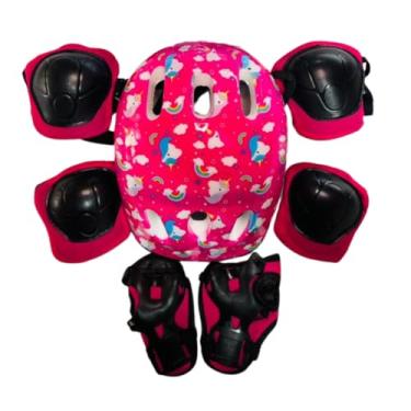 Imagem de Kit Proteção Infantil Rosa unicórnio Capacete Criança Bike Skatepatins