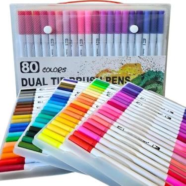 Imagem de Kit 80 Canetinhas Brush Pen para Colorir - Ponta Dupla Brush Pen e Fine Line