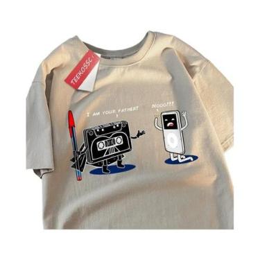 Imagem de Camiseta Oversize De Hip Hop Com Estampa De Fita Cassete Para Homens, 