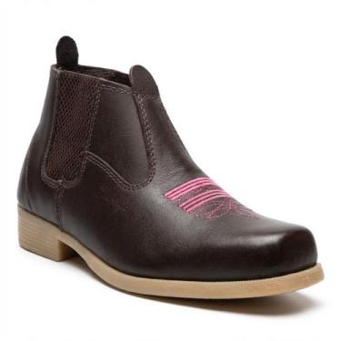 Imagem de Botina Feminina de Couro Legítimo Bordada Florão  Super Leve com Solad