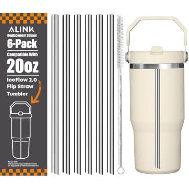 Imagem de ALINK Canudos de aço inoxidável compatíveis com Stanley IceFlow 2.0 copo flip canudo de 590 ml, pacote com 6 canudos de metal reutilizáveis para fluxo de gelo 590 ml apenas tampa de 2 xícaras, mais