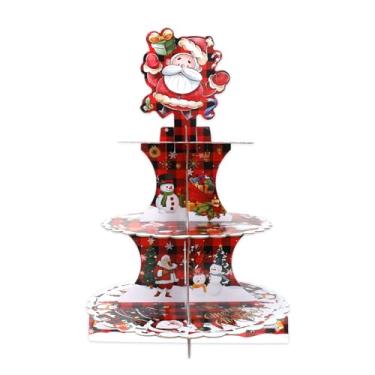 Imagem de Suporte de cupcake de Natal, suporte de cupcake de 3 camadas, suporte de sobremesa, suporte de bolo, bandeja de torre de bolo de Natal, biscoitos, doces, papelão, pastelaria, suporte para servir para