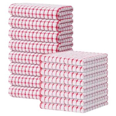Imagem de Kitinjoy Conjunto de toalhas de cozinha e panos de prato de algodão, 16 x 25 polegadas e 30 x 30 cm a granel, toalhas de mão super macias e absorventes para secagem de cozinha, vermelho