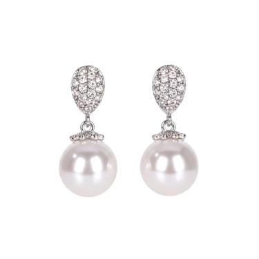 Imagem de Brincos de pérola para mulheres, brincos de pérola sintética de zircônia cúbica, design redondo de flor de lágrima com laço de borboleta, joia hipoalergênica elegante para uso diário e presentes