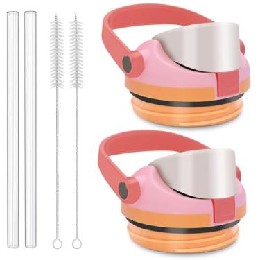 Imagem de Tampa de substituição compatível com garrafas de água Owala FreeSip Sway de 850 g, pacote com 2 tampas com alça de transporte, com canudos e escovas de limpeza, botão de abertura fácil, acessório de