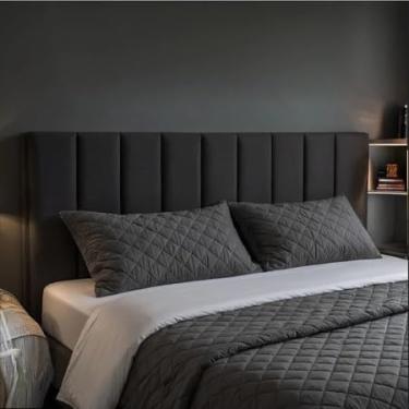 Imagem de Kit Cabeceira Modulada Estofada em L para Cama Box Casal Queen King | Placas 45x20cm em Suede Premium com Fita Dupla Face(PRETO, 15 PLACAS)