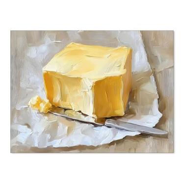 Imagem de Pôster de pintura a óleo manteiga vintage cozinha francesa comida arte de parede amarelo natureza morta pintura em tela para sala de jantar decoração de parede 30,5 x 40,6 cm sem moldura