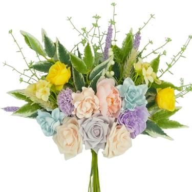 Imagem de TEMPUS Buquê de flores de 45,7 cm – peônia, rosa e hortênsia de toque real em malva empoeirado, blush para centros de mesa de casamento, decoração de mesa, grinaldas DIY, decorações de casa e festa