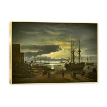 Imagem de NHLDZYH Moldura dourada. Reprodução de arte famosa de J.C. Dahl, arte em tela de paisagem romântica nórdica, decoração de parede elegante para sala de estar, escritório, pronto para pendurar. (Porto à